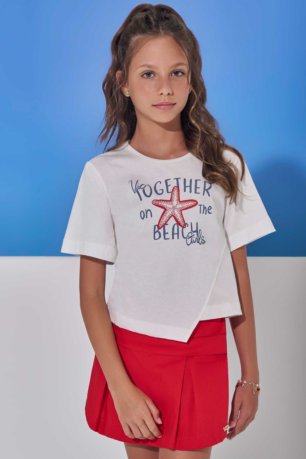Conjunto de blusa em meia malha e short saia em tricoline com elastano 98247 Vic Teen Menina Conjunto de blusa em meia malha e short saia em tricoline com elastano 98247 Vic Teen Menina