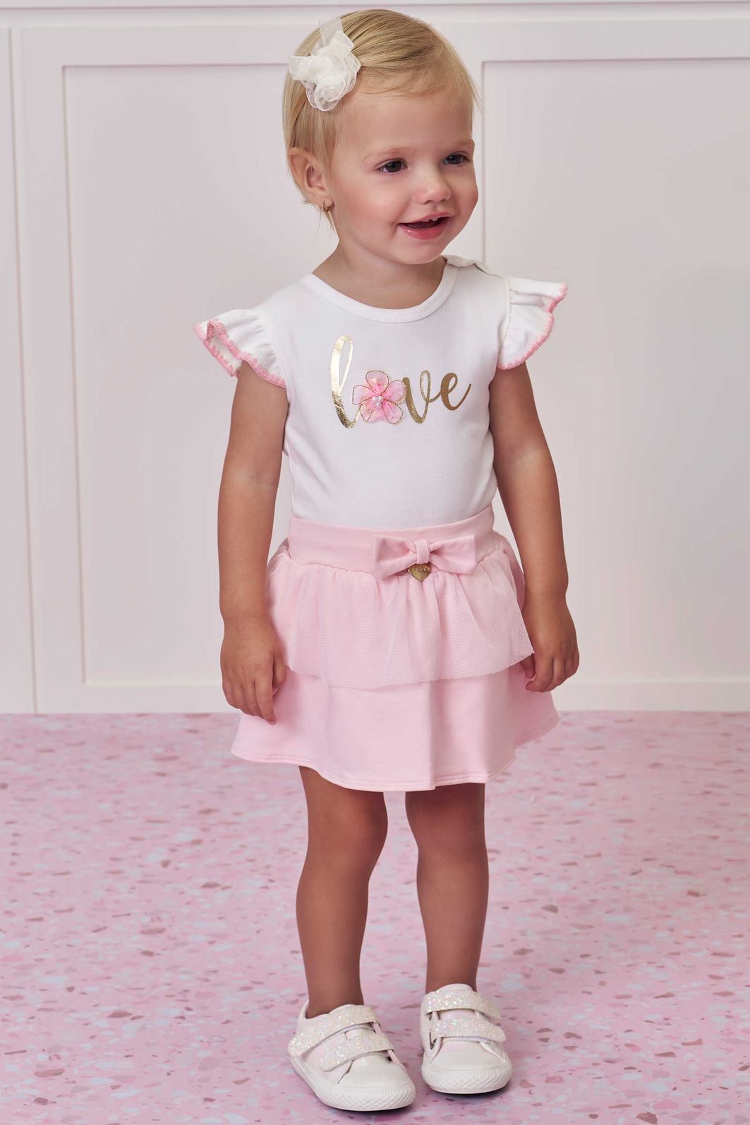 Conjunto de body em suedine e saia com calcinha em molevisco e tule com elastano 98595 Infanti Bebê Menina Conjunto de body em suedine e saia com calcinha em molevisco e tule com elastano 98595 Infanti Bebê Menina