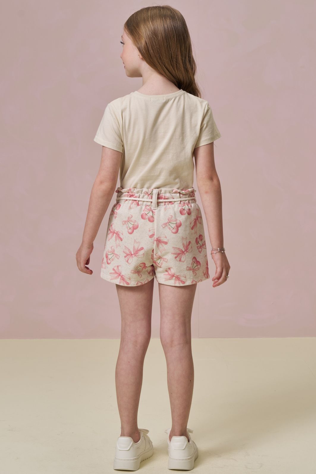 Conjunto de blusa em meia malha e shorts em moletom sem pelúcia 93393 Infanti Infantil Menina