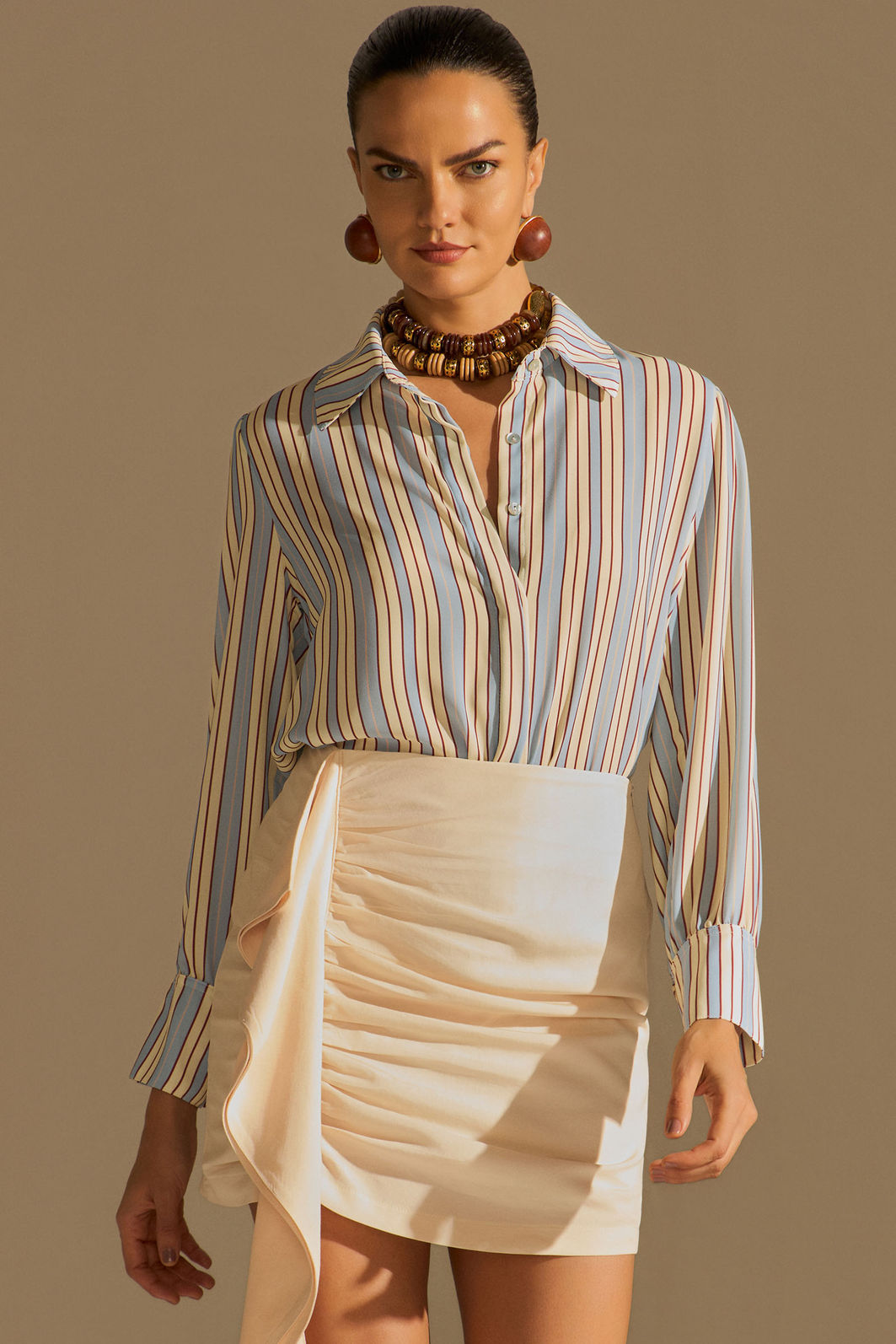 Camisa listrada em chiffon 96824 Linzzi Camisa listrada em chiffon 96824 Linzzi