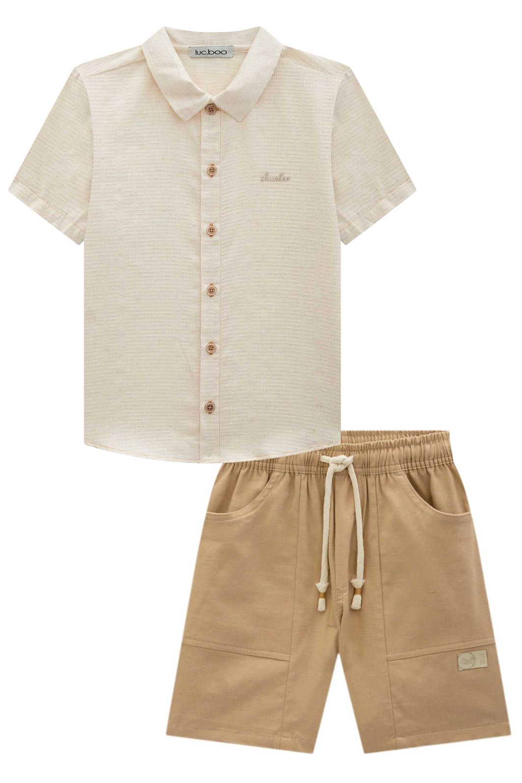 Conjunto de camisa em linho cierro e bermuda em linho santorine com elastano 99031 LucBoo Infantil Menino Conjunto de camisa em linho cierro e bermuda em linho santorine com elastano 99031 LucBoo Infantil Menino