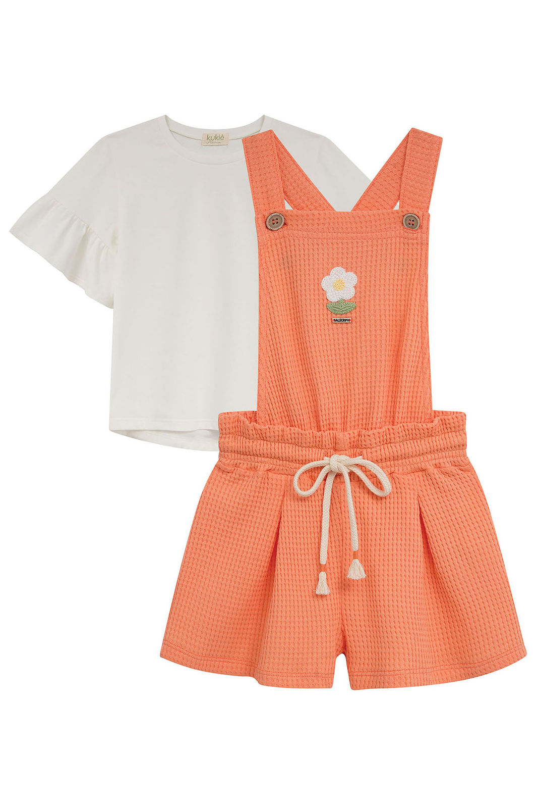 Conjunto de blusa em meia malha e jardineira em malha big waffle 95010 Kukiê Infantil Menina Conjunto de blusa em meia malha e jardineira em malha big waffle 95010 Kukiê Infantil Menina