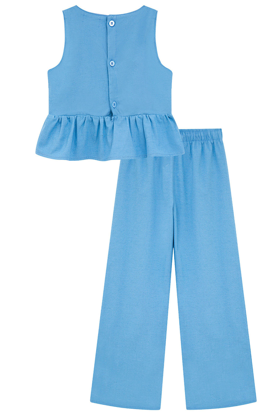 Conjunto de bata e calça wide leg em linho santorine 95879 Kukiê Infantil Menina Conjunto de bata e calça wide leg em linho santorine 95879 Kukiê Infantil Menina