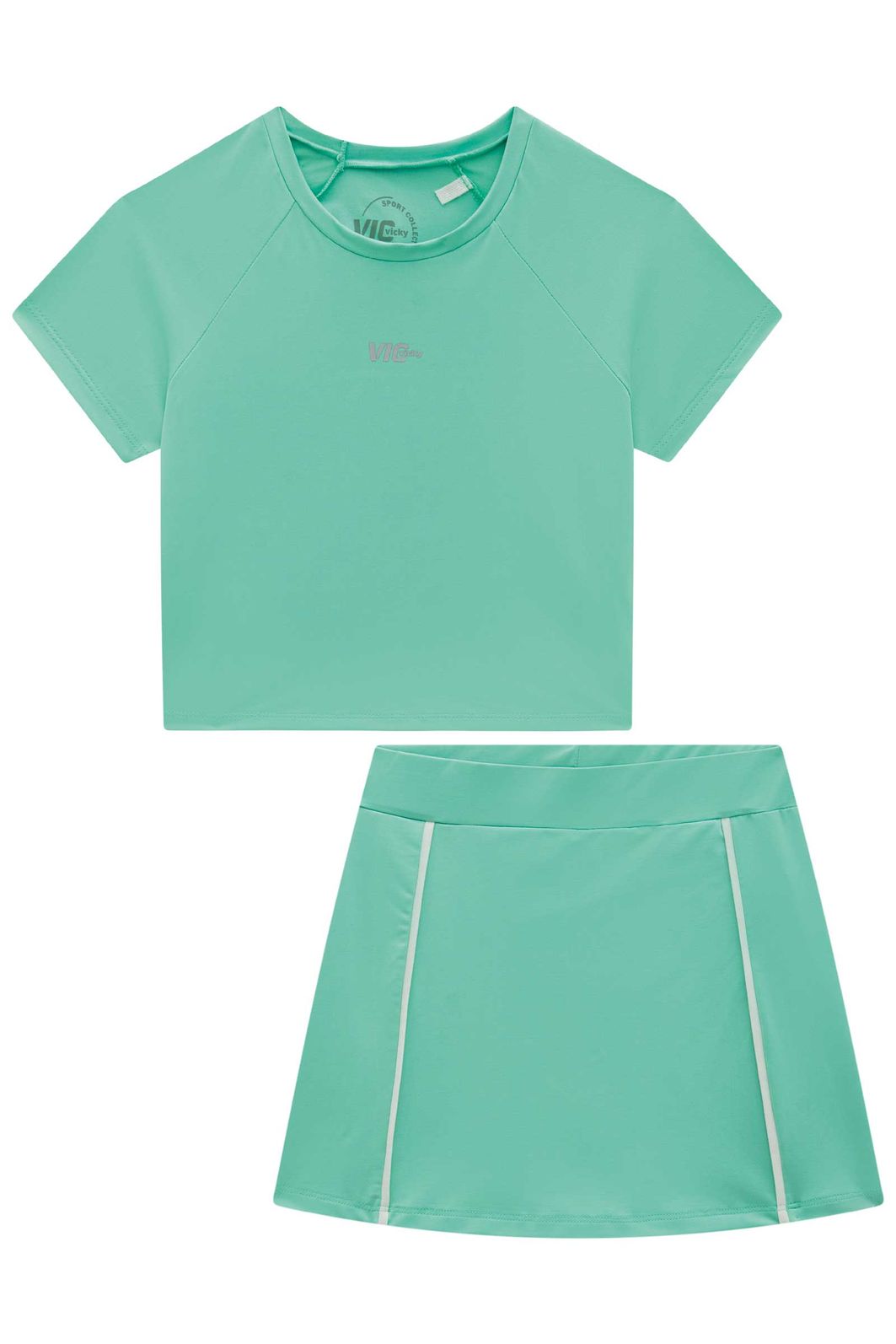 Conjunto de blusa e short saia em malha UV50 96532 Vic Teen Menina Conjunto de blusa e short saia em malha UV50 96532 Vic Teen Menina