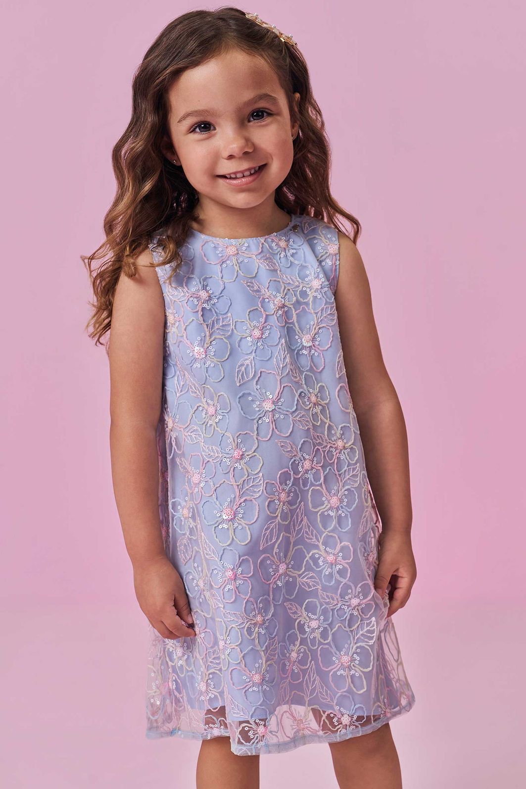 Vestido em tule bordado 98715 Kukiê Infantil Menina