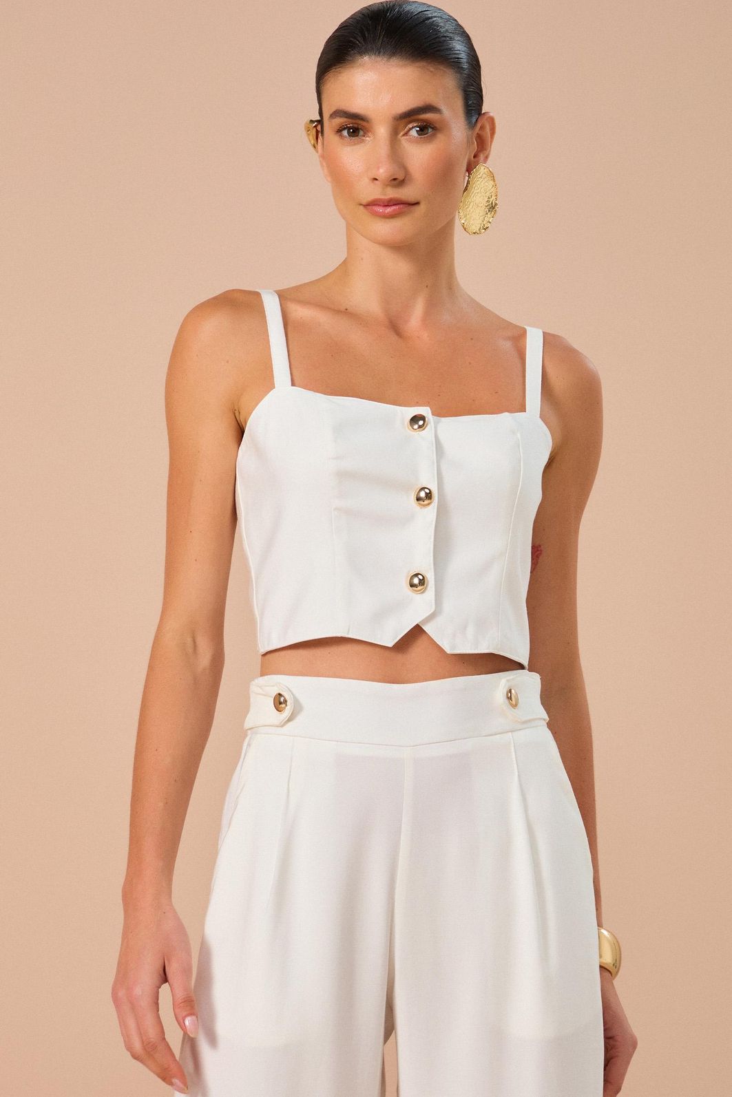 Top de alças estilo colete em blend de viscose 84400 Linzzi Top de alças estilo colete em blend de viscose 84400 Linzzi