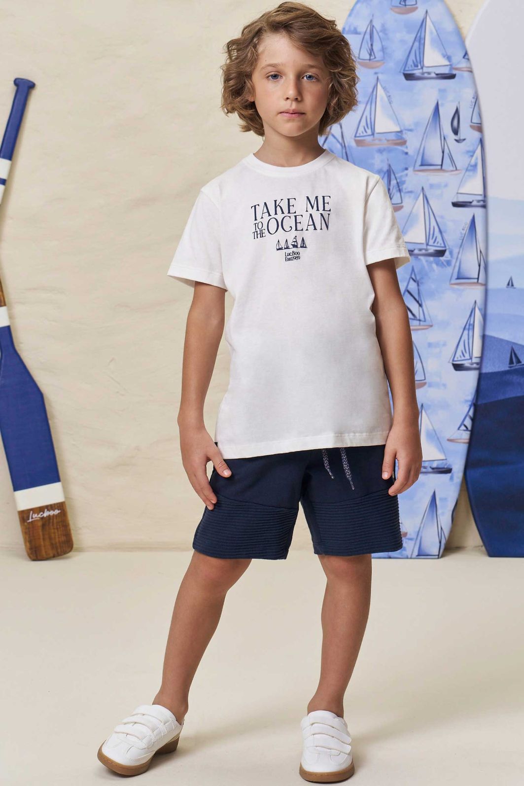 Conjunto de camiseta em meia malha e bermuda em moletom sem pelúcia 99365 LucBoo Infantil Menino Conjunto de camiseta em meia malha e bermuda em moletom sem pelúcia 99365 LucBoo Infantil Menino