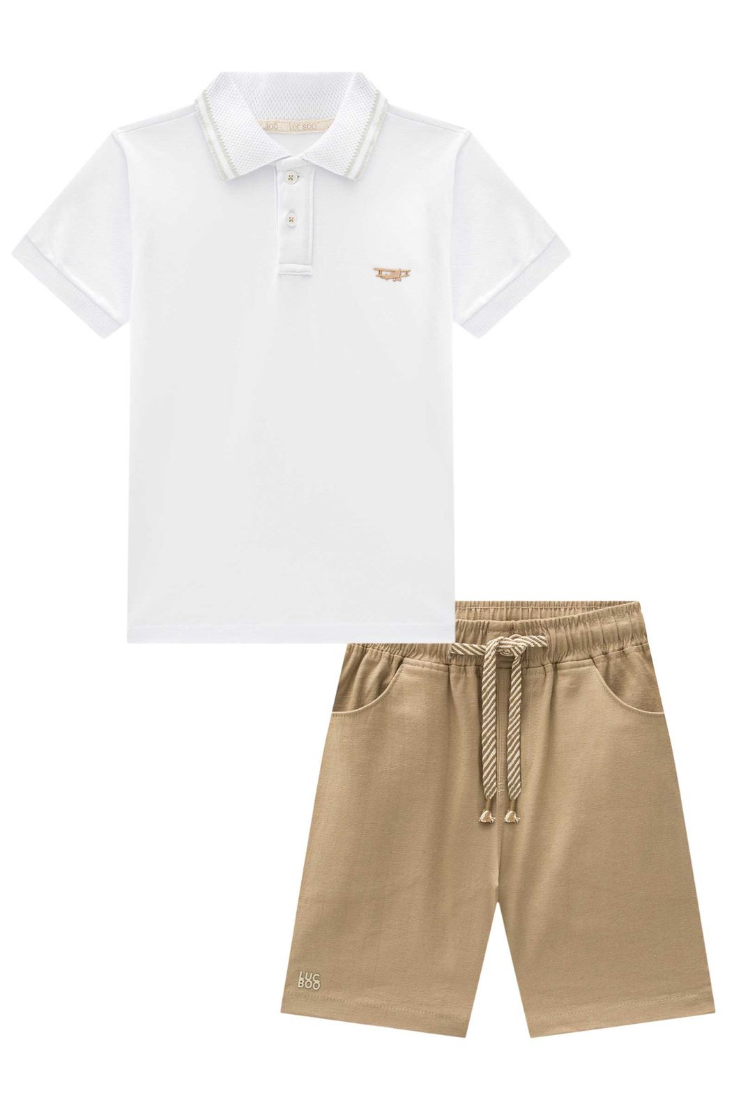 Conjunto de camisa polo em piquet com elastano e bermuda em linho santorine com elastano 94568 LucBoo Infantil Menino Conjunto de camisa polo em piquet com elastano e bermuda em linho santorine com elastano 94568 LucBoo Infantil Menino