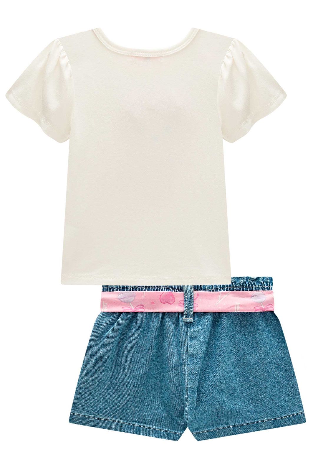 Conjunto de blusa em cotton e shorts em jeans com elastano 98302 Kukiê Infantil Menina Conjunto de blusa em cotton e shorts em jeans com elastano 98302 Kukiê Infantil Menina