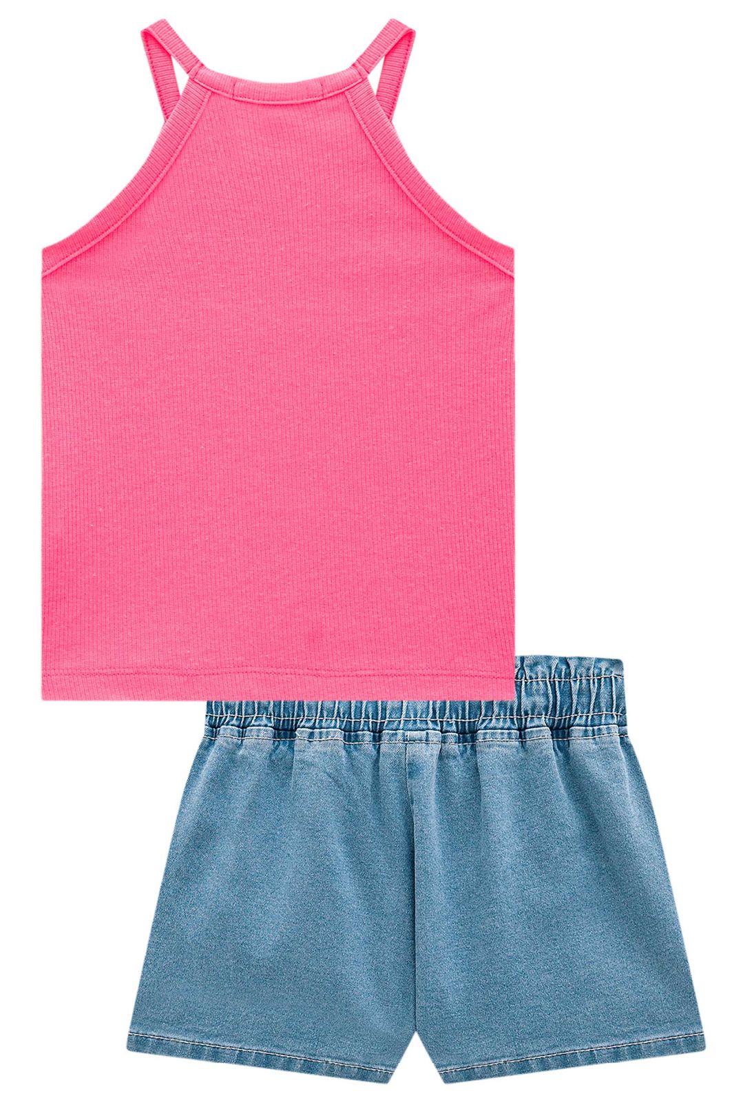Conjunto de regata em canelado liz e shorts em jeans com elastano 98738 Kukiê Infantil Menina Conjunto de regata em canelado liz e shorts em jeans com elastano 98738 Kukiê Infantil Menina