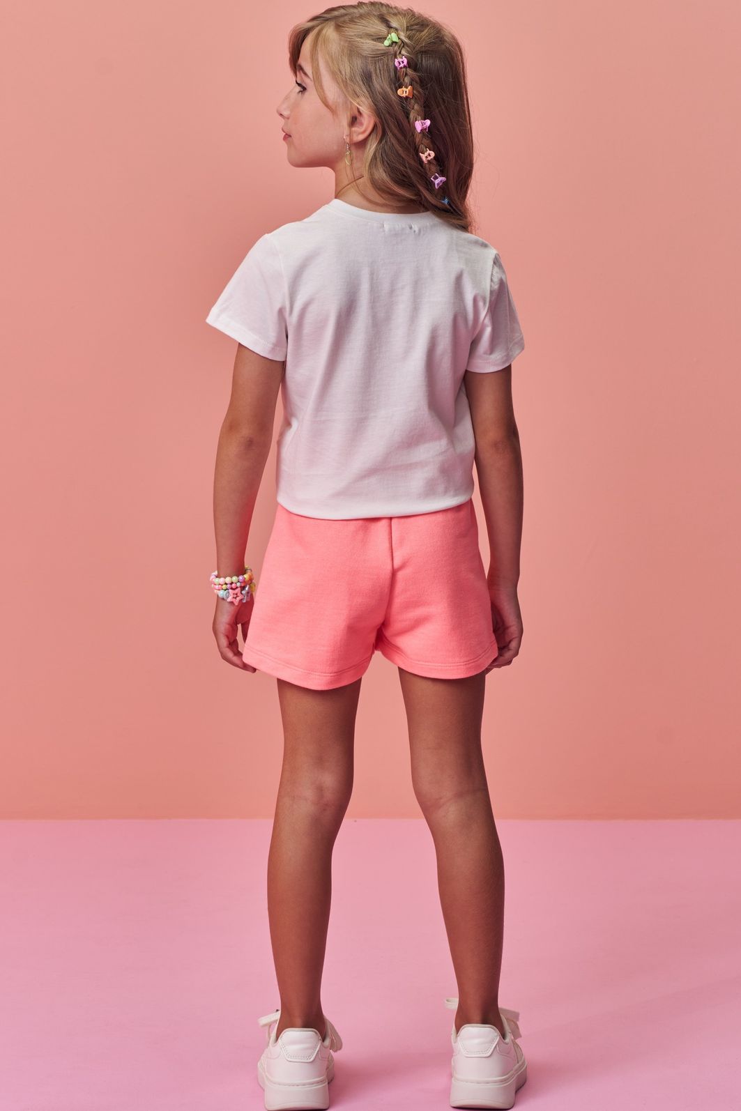 Conjunto de blusa em meia malha e shorts em moletom sem pelúcia 95558 Infanti Infantil Menina