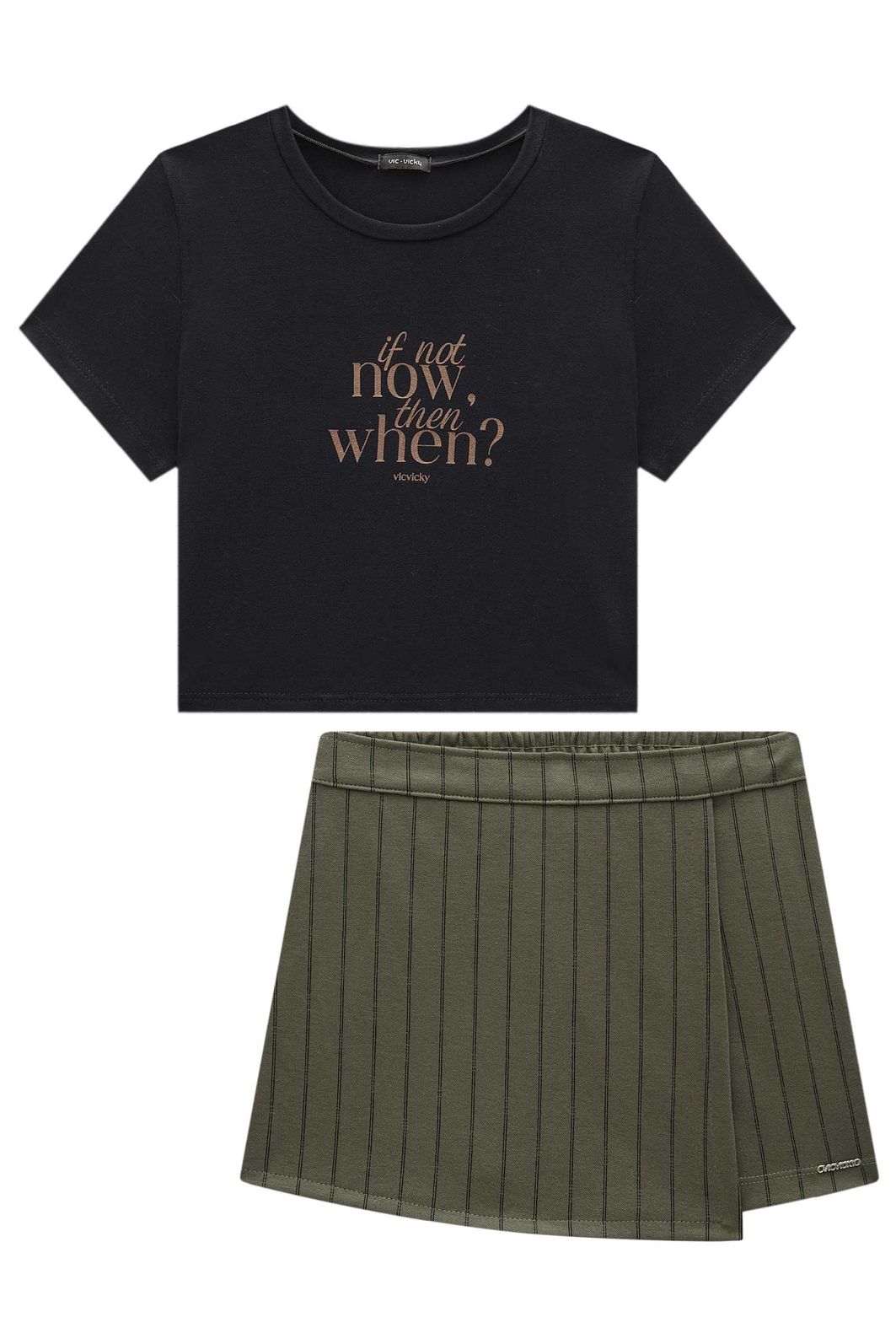 Conjunto de blusa em viscolycra e short saia em malha tailor fio tinto 95997 Vic Teen Menina