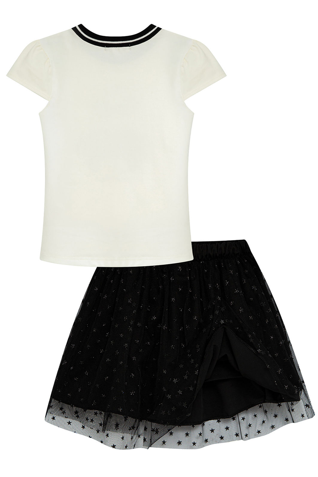 Conjunto de blusa em cotton e saia em tule glitter estrelas (com shorts embutido) 96789 Kukiê Infantil Menina Conjunto de blusa em cotton e saia em tule glitter estrelas (com shorts embutido) 96789 Kukiê Infantil Menina