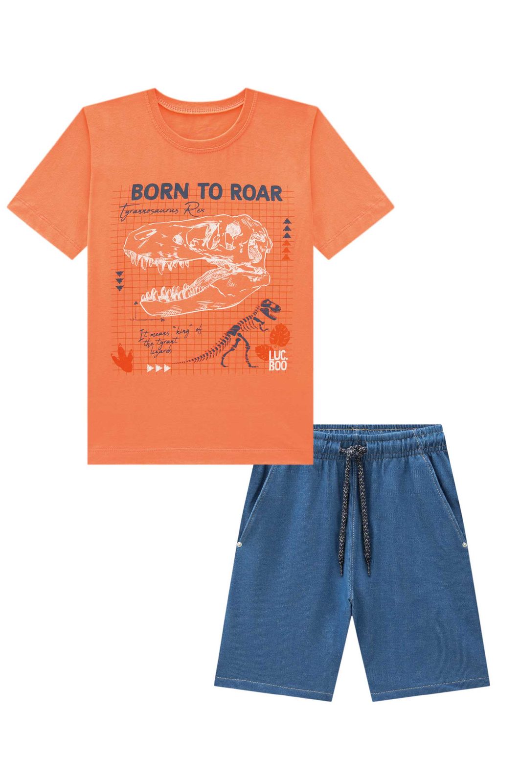 Conjunto de camiseta em meia malha e bermuda em malha denim com elastano 94857 LucBoo Infantil Menino Conjunto de camiseta em meia malha e bermuda em malha denim com elastano 94857 LucBoo Infantil Menino