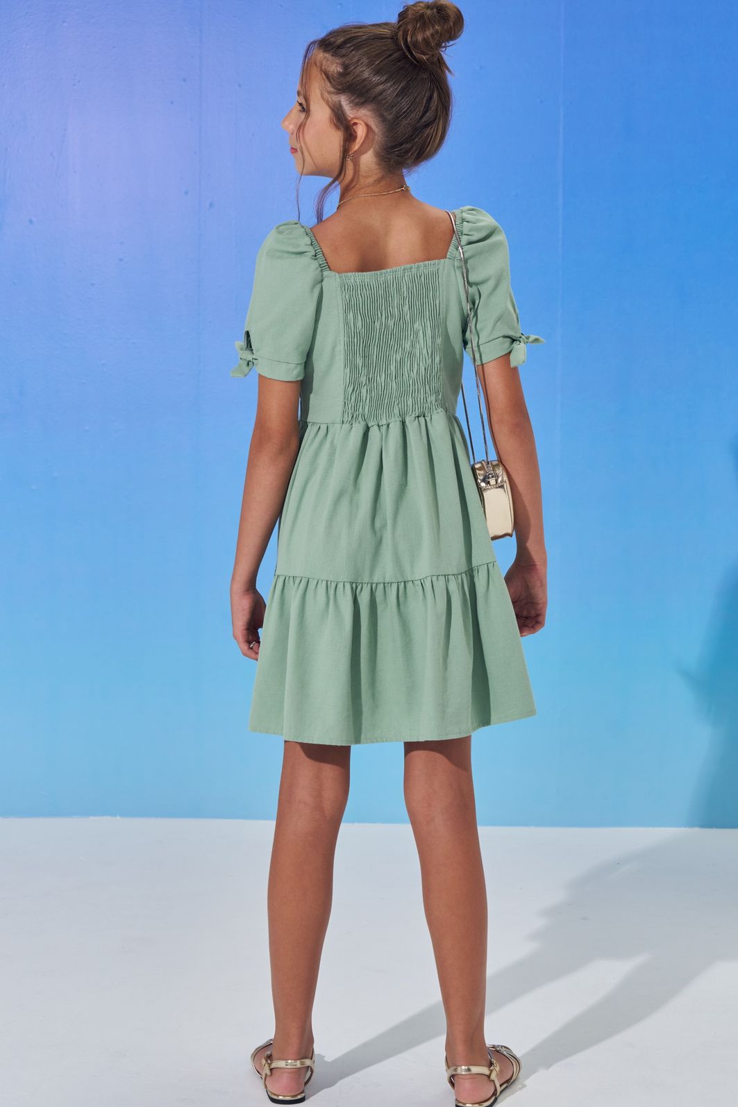 Vestido em linho com elastano 98888 Vic Teen Menina Vestido em linho com elastano 98888 Vic Teen Menina