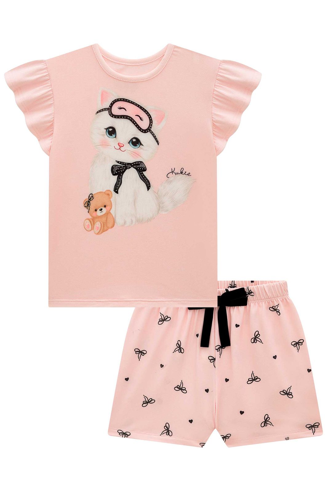 Conjunto de pijama de blusa em cotton e shorts em malha comfy 99711 Kukiê Infantil Menina Conjunto de pijama de blusa em cotton e shorts em malha comfy 99711 Kukiê Infantil Menina