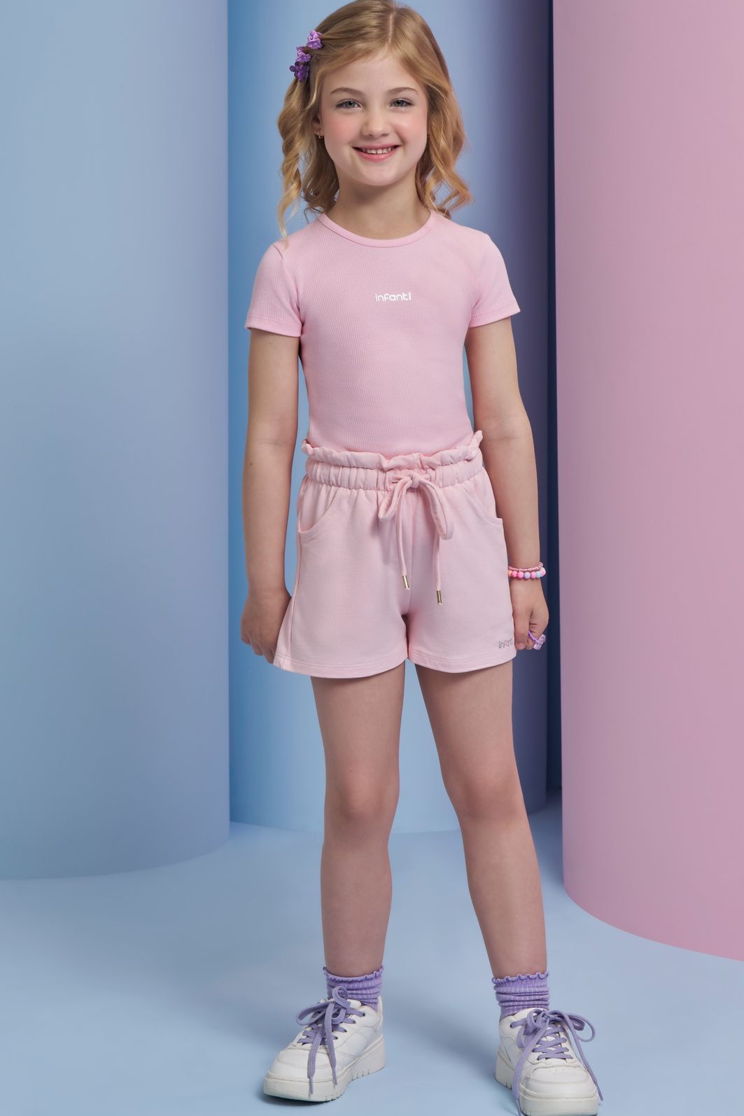 Shorts em moletom sem pelúcia 94374 Infanti Infantil Menina
