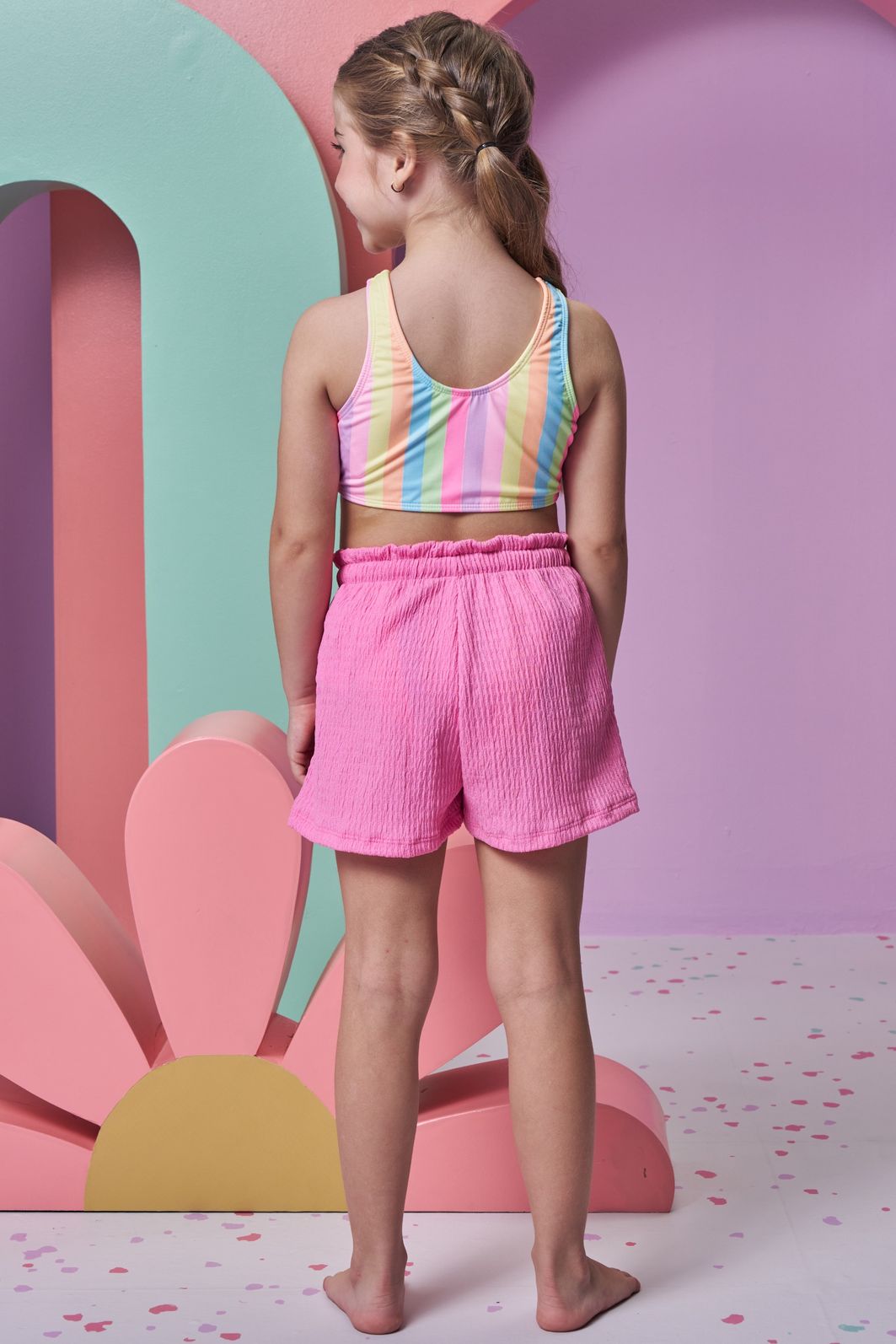Trio de biquíni em malha UV dry com proteção UV 50+ com shorts em malha textura 96216 Infanti Infantil Menina