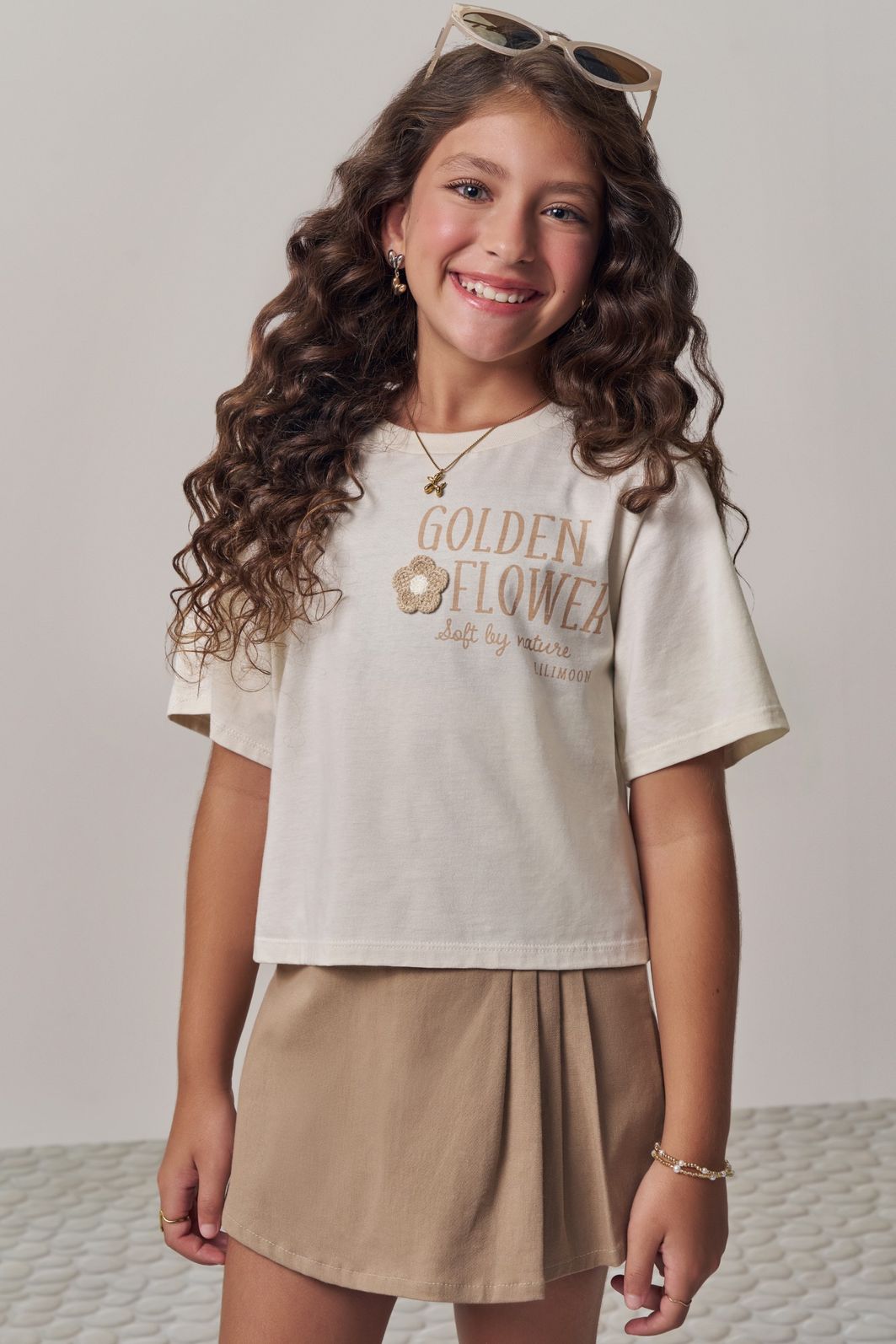 Conjunto de blusa em meia malha e short saia em sarja com elastano 98787 Lilimoon Teen Menina Conjunto de blusa em meia malha e short saia em sarja com elastano 98787 Lilimoon Teen Menina