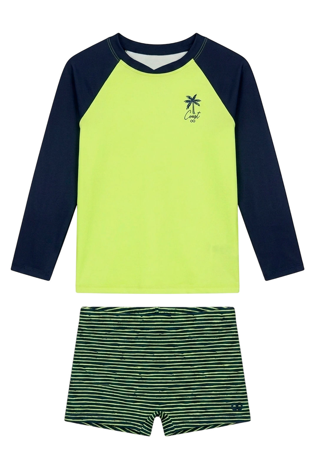 Conjunto de camiseta e sunga em malha UV dry com proteção UV50+ 24729 LucBoo Infantil Menino Conjunto de camiseta e sunga em malha UV dry com proteção UV50+ 24729 LucBoo Infantil Menino