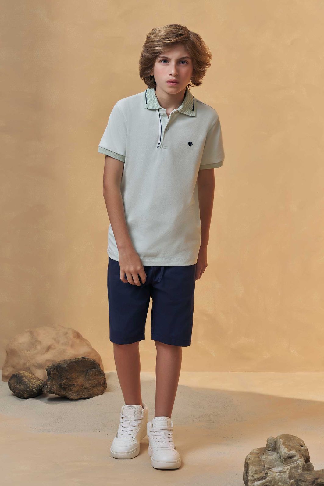 Conjunto de camisa polo em piquet com elastano e bermuda em sarja girassol com elastano 96398 Johnny Fox Teen Menino Conjunto de camisa polo em piquet com elastano e bermuda em sarja girassol com elastano 96398 Johnny Fox Teen Menino