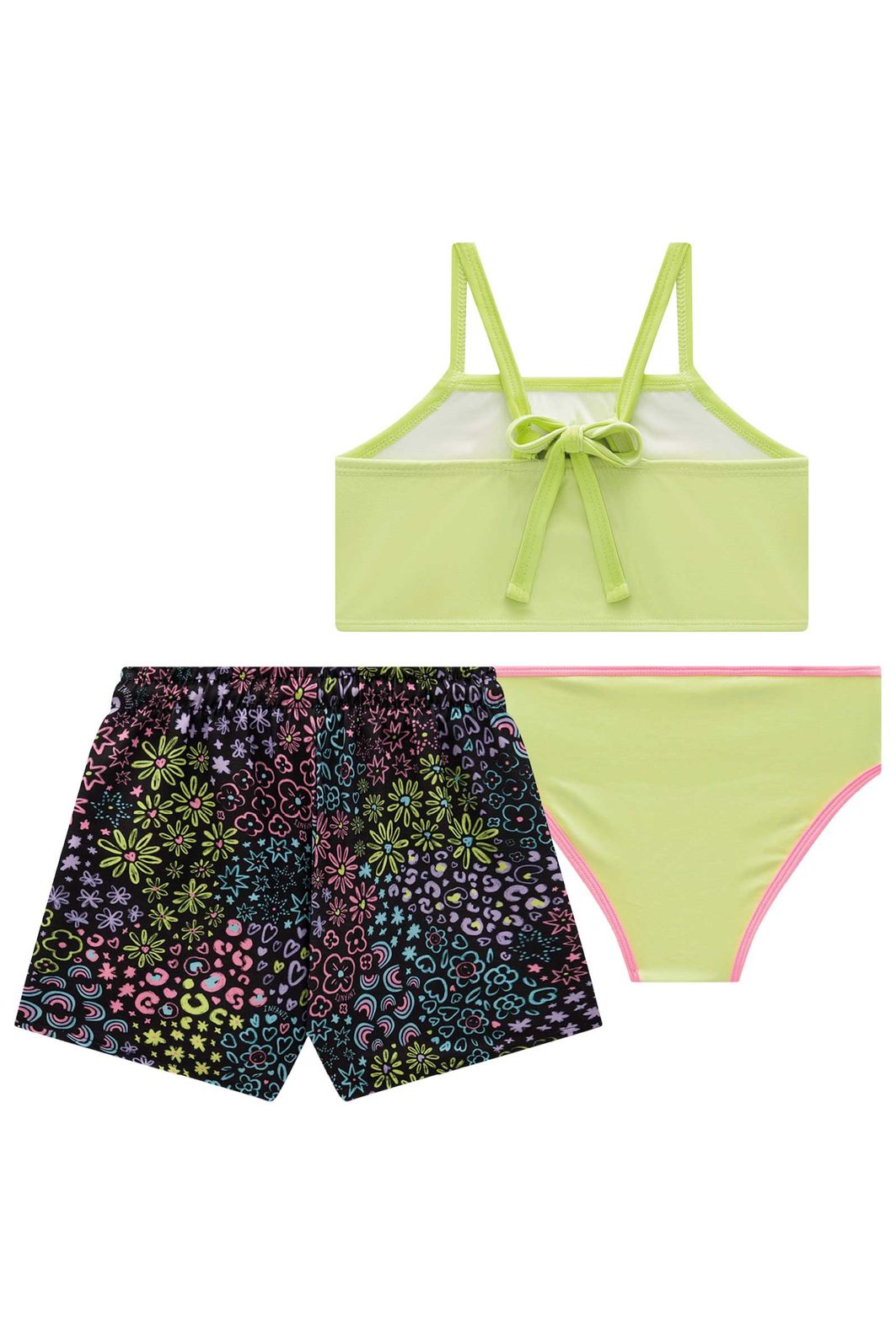 Trio de biquíni em malha UV dry com proteção UV 50 + com shorts em air flow 95917 Infanti Infantil Menina Trio de biquíni em malha UV dry com proteção UV 50 + com shorts em air flow 95917 Infanti Infantil Menina