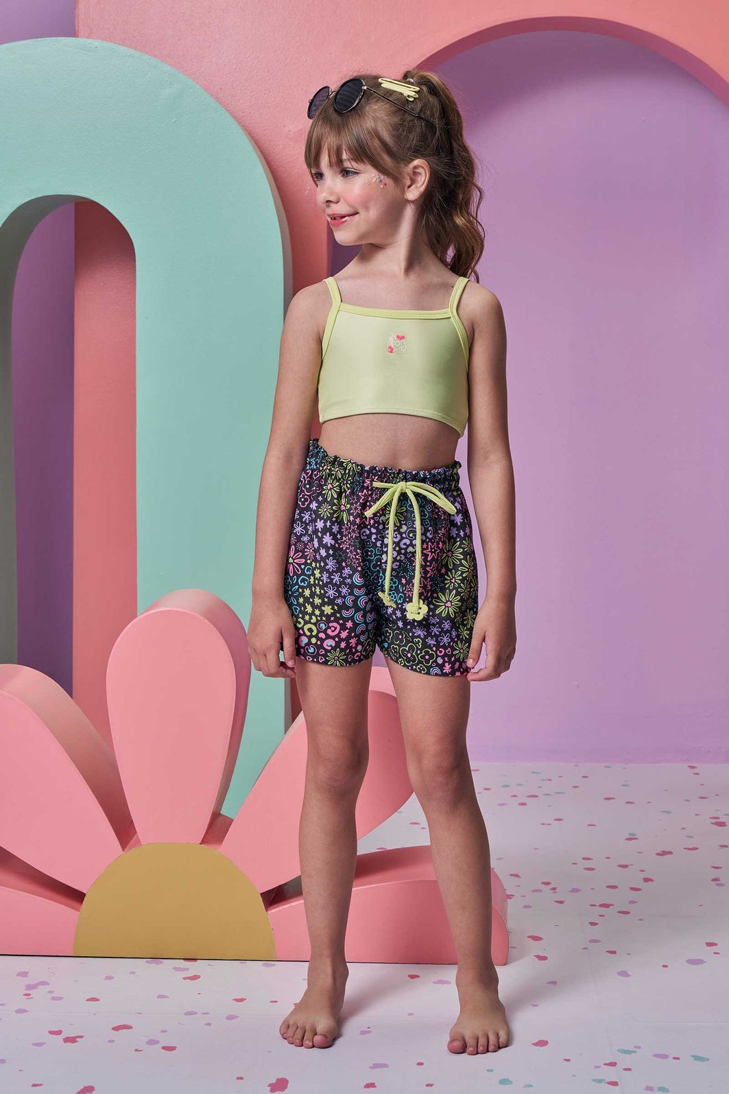 Trio de biquíni em malha UV dry com proteção UV 50 + com shorts em air flow 95917 Infanti Infantil Menina Trio de biquíni em malha UV dry com proteção UV 50 + com shorts em air flow 95917 Infanti Infantil Menina