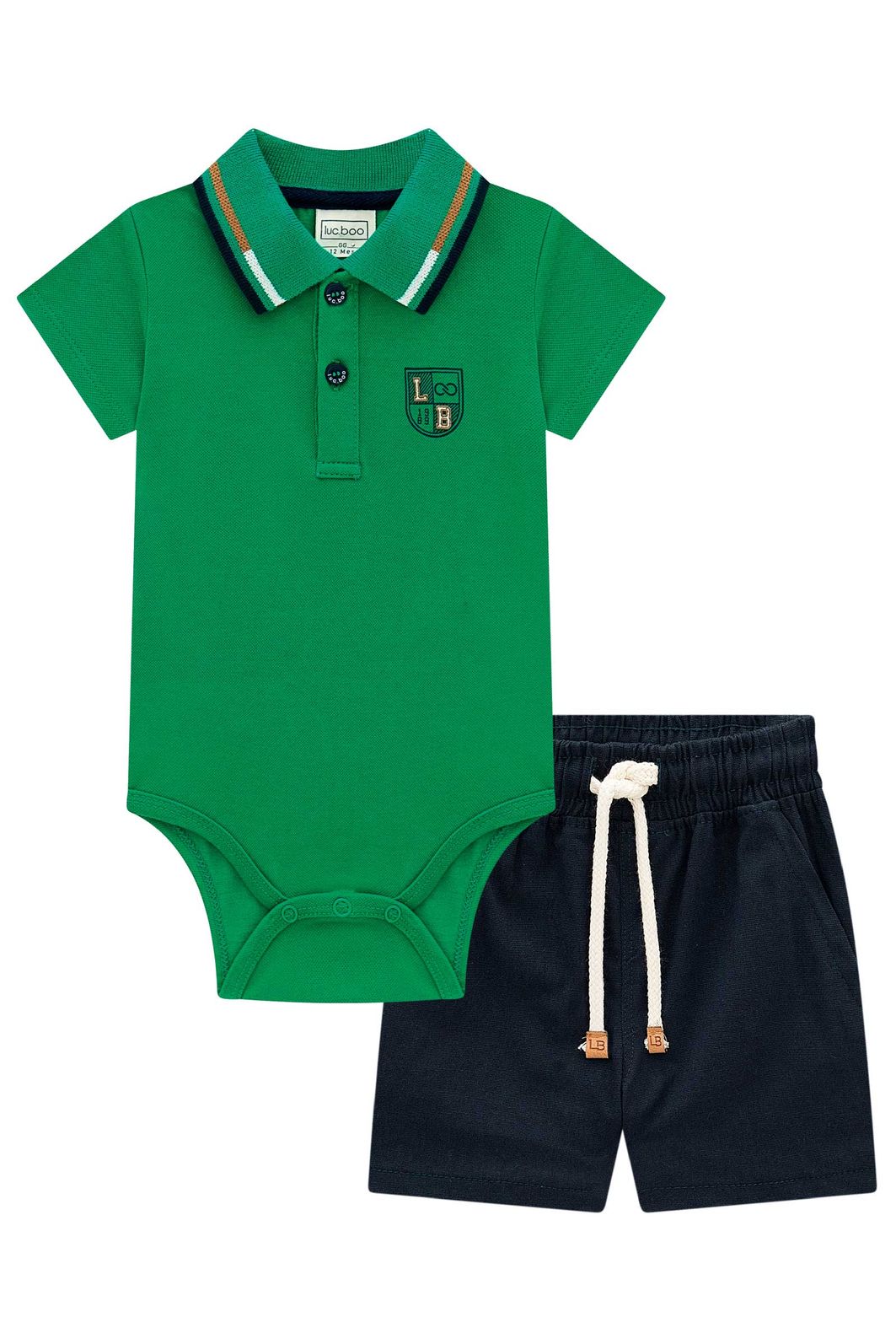 Conjunto de body polo em piquet com elastano e bermuda em linho santorine com elastano 98005 LucBoo Bebê Menino Conjunto de body polo em piquet com elastano e bermuda em linho santorine com elastano 98005 LucBoo Bebê Menino