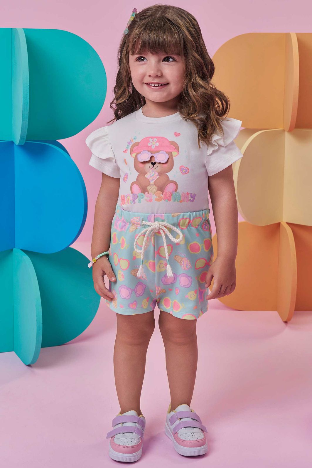 Conjunto de blusa em meia malha e shorts em molecotton 98910 Kukiê Infantil Menina Conjunto de blusa em meia malha e shorts em molecotton 98910 Kukiê Infantil Menina