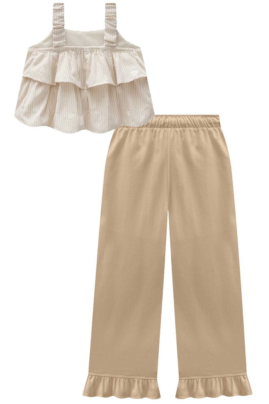 Conjunto de bata em tricoline bordado e calça mariner em sarja com elastano 97090 Infanti Infantil Menina Conjunto de bata em tricoline bordado e calça mariner em sarja com elastano 97090 Infanti Infantil Menina