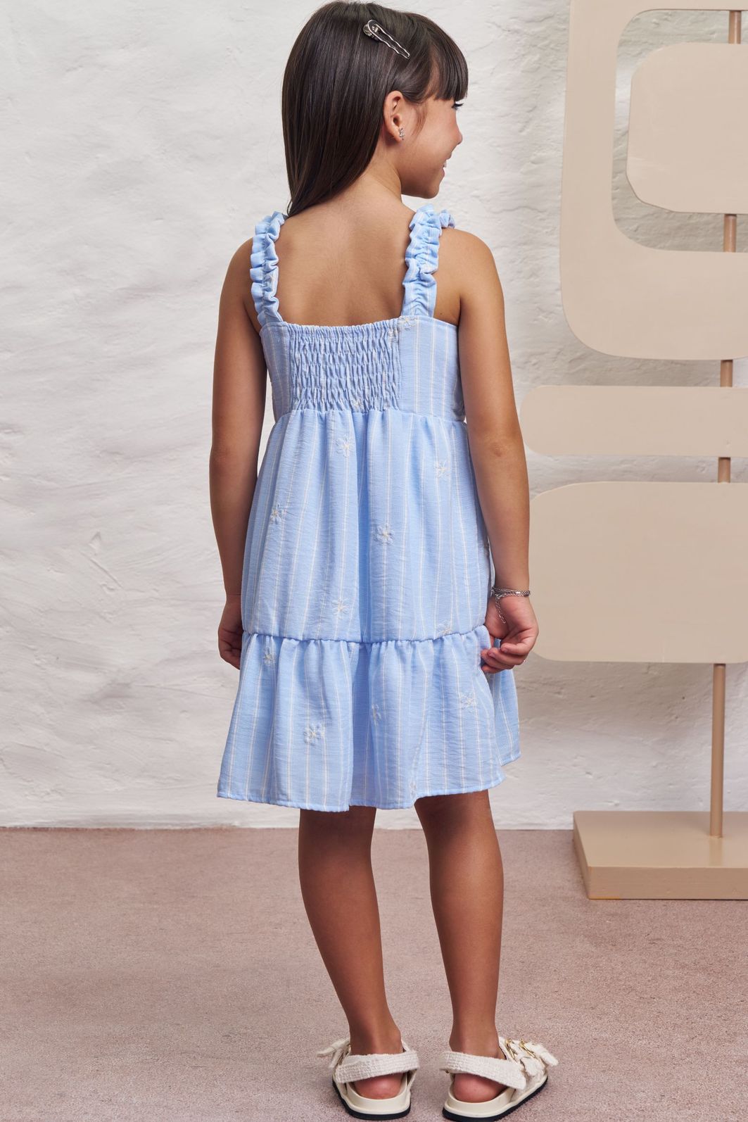 Vestido em tecido listrado bordado 98367 Infanti Infantil Menina Vestido em tecido listrado bordado 98367 Infanti Infantil Menina