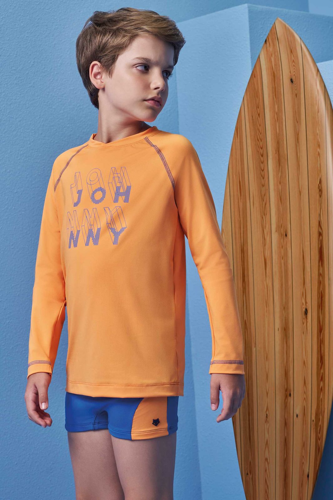 Conjunto de camiseta e sunga em malha uv dry com proteção UV50+ 99036 Johnny Fox Teen Menino Conjunto de camiseta e sunga em malha uv dry com proteção UV50+ 99036 Johnny Fox Teen Menino