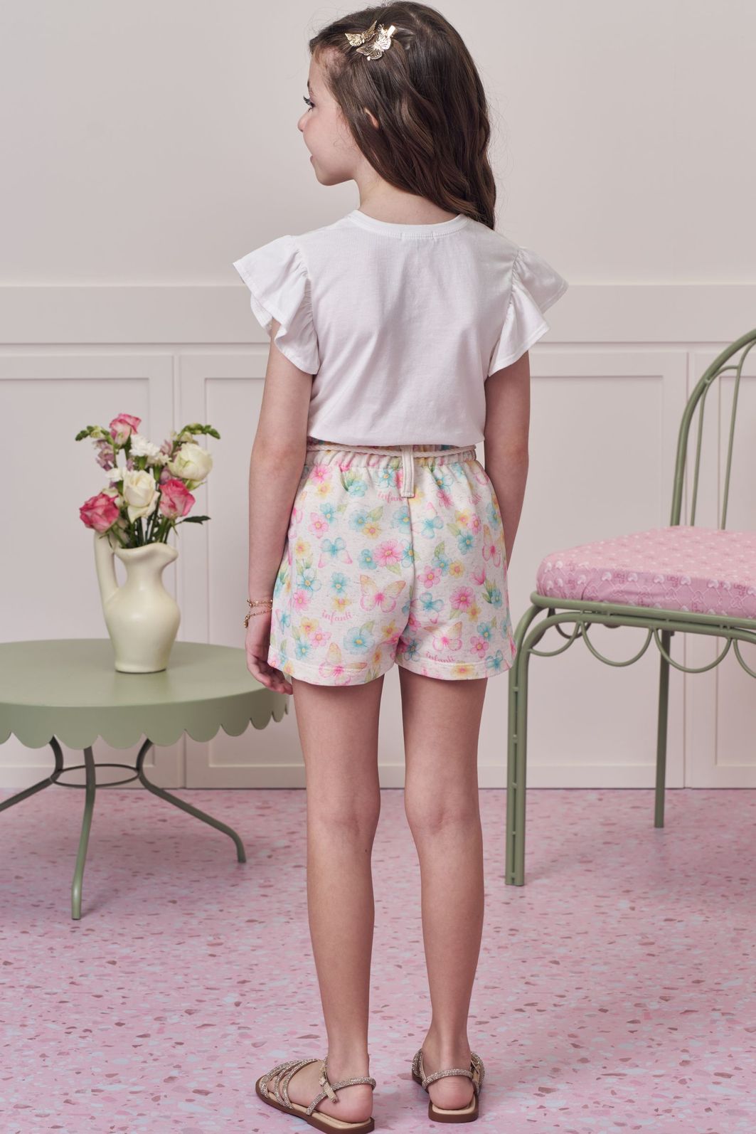 Conjunto de blusa em meia malha e shorts em moletom sem pelúcia 98589 Infanti Infantil Menina Conjunto de blusa em meia malha e shorts em moletom sem pelúcia 98589 Infanti Infantil Menina