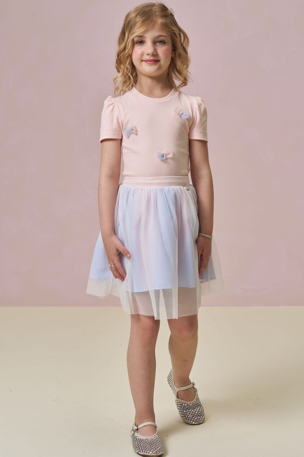 Conjunto de blusa em canelado liz e saia em tule com elastano. Com shorts embutido 97341 Infanti Infantil Menina Conjunto de blusa em canelado liz e saia em tule com elastano. Com shorts embutido 97341 Infanti Infantil Menina