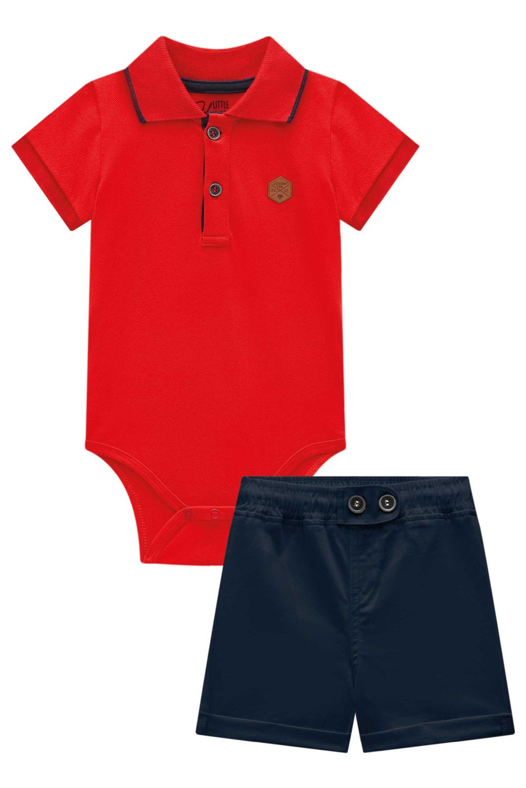 Conjunto de body polo em piquet com elastano e bermuda em sarja girassol com elastano 94883 Johnny Fox Bebê Menino Conjunto de body polo em piquet com elastano e bermuda em sarja girassol com elastano 94883 Johnny Fox Bebê Menino
