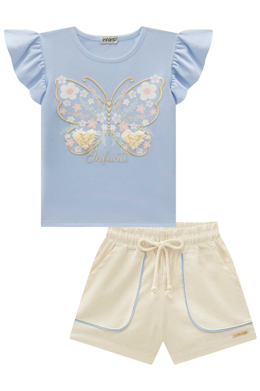 Conjunto de blusa em cotton e shorts em linho santorine com elastano 96279 Infanti Infantil Menina Conjunto de blusa em cotton e shorts em linho santorine com elastano 96279 Infanti Infantil Menina