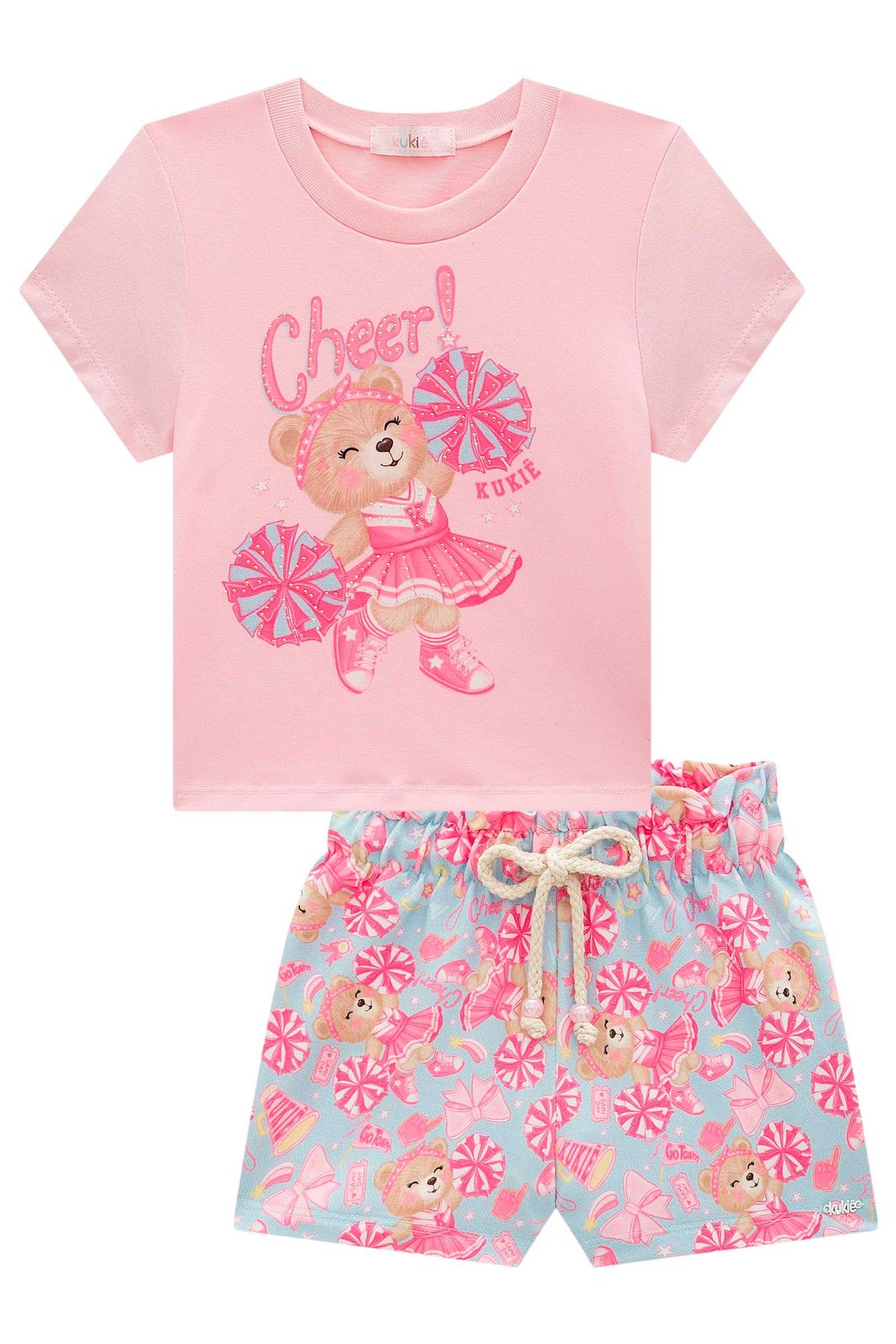 Conjunto de blusa em meia malha e shorts em molecotton 98354 Kukiê Infantil Menina Conjunto de blusa em meia malha e shorts em molecotton 98354 Kukiê Infantil Menina