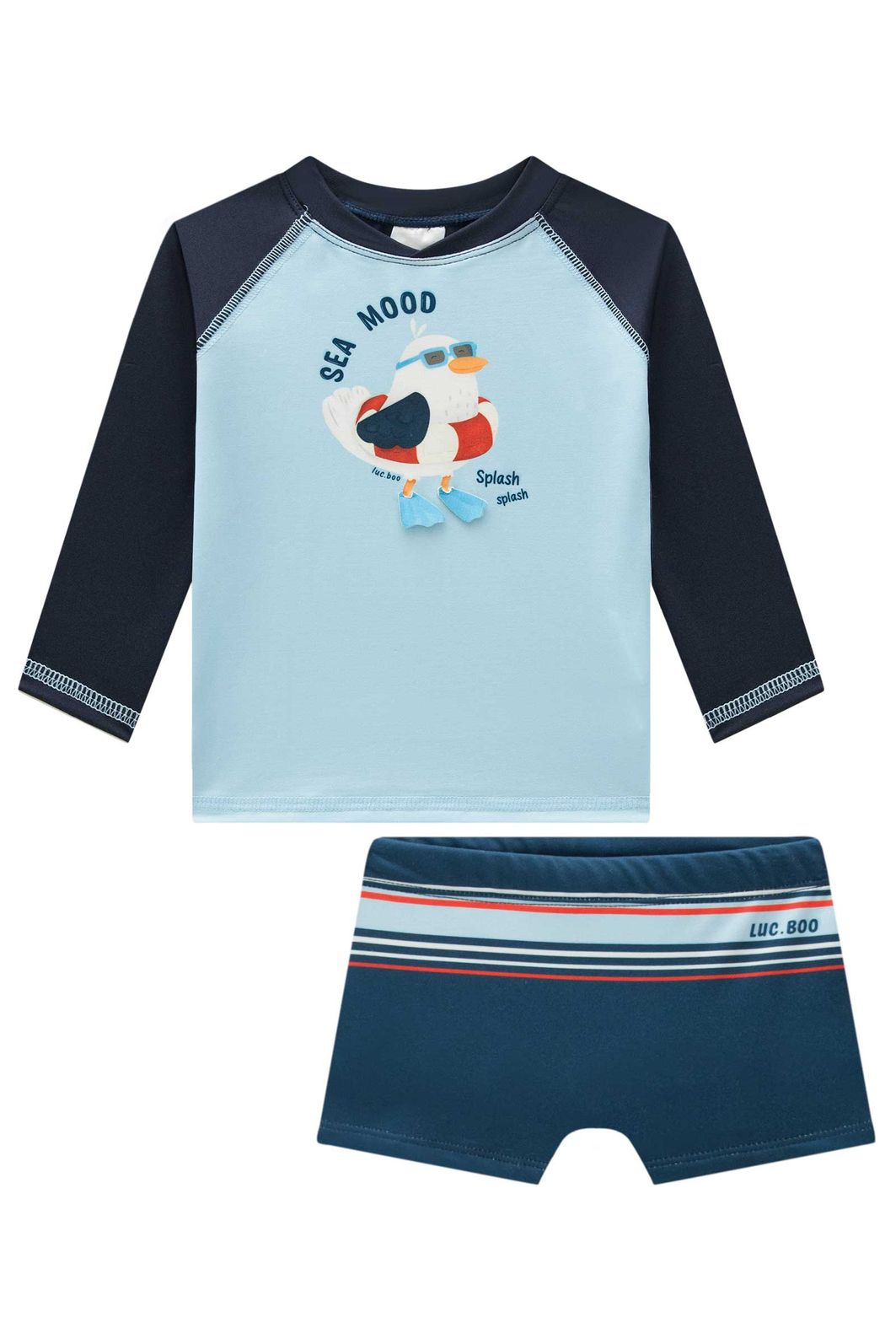 Conjunto de camiseta e sunga em malha UV dry com proteção UV50+ 96066 LucBoo Bebê Menino Conjunto de camiseta e sunga em malha UV dry com proteção UV50+ 96066 LucBoo Bebê Menino