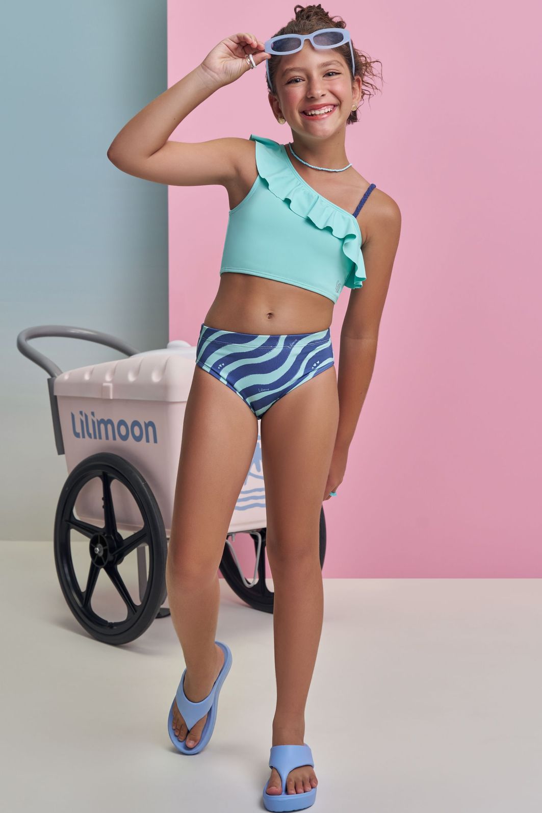 Conjunto de biquíni com top em malha poliamida e calcinha em malha UV dry com proteção 50+ 99472 Lilimoon Teen Menina Conjunto de biquíni com top em malha poliamida e calcinha em malha UV dry com proteção 50+ 99472 Lilimoon Teen Menina