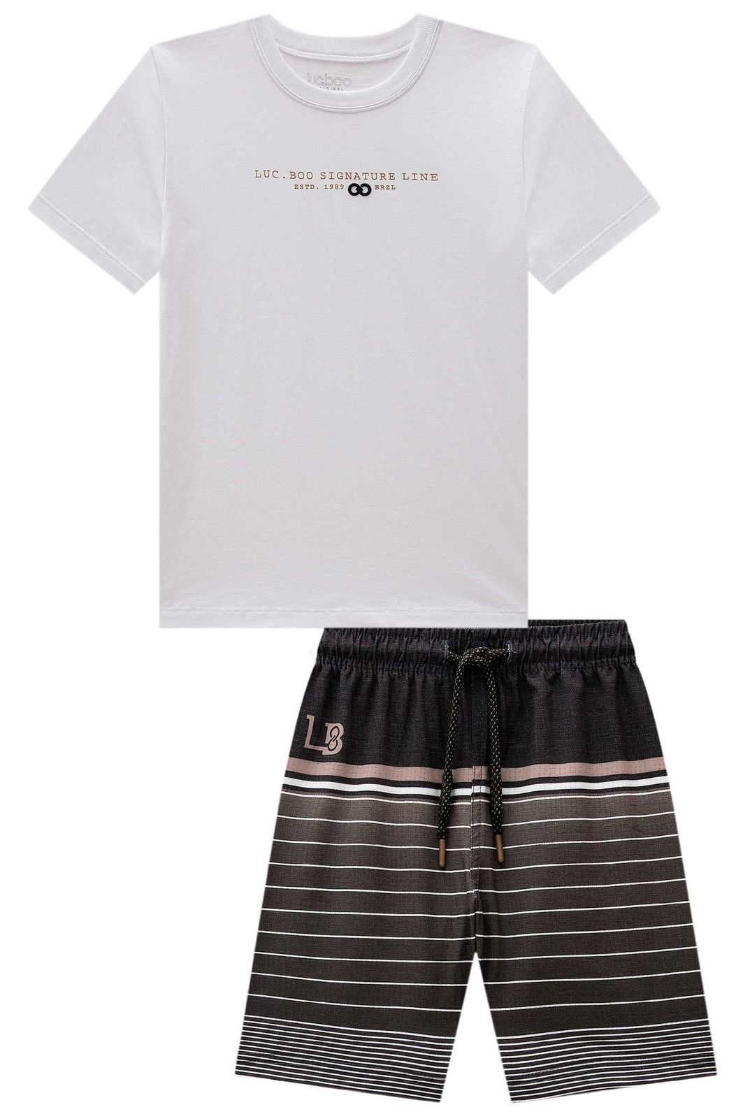 Conjunto de camiseta em meia malha e bermuda em rip stop air flex com elastano 99602 LucBoo Infantil Menino Conjunto de camiseta em meia malha e bermuda em rip stop air flex com elastano 99602 LucBoo Infantil Menino