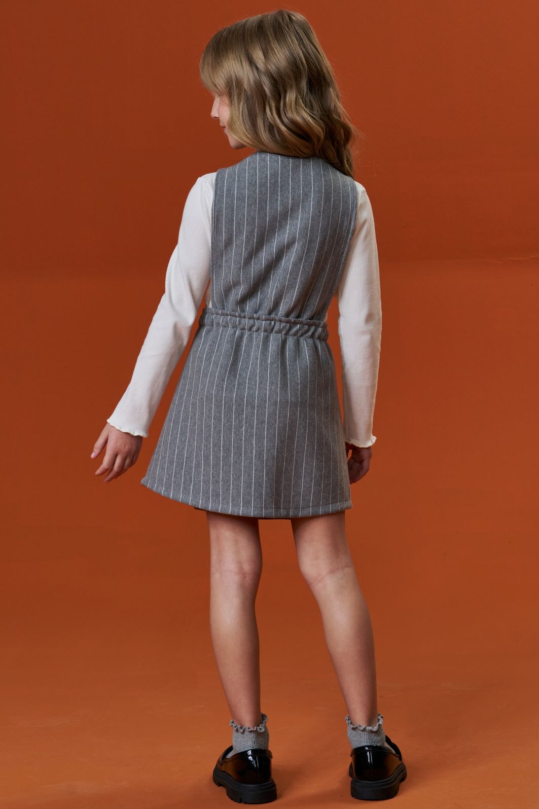 Conjunto de blusa em canelado liz e salopete em malhão listrado 90335 Infanti Infantil Menina
