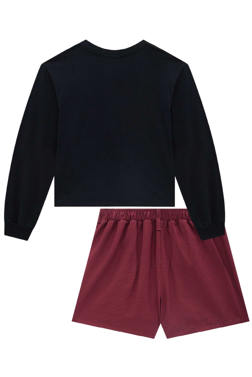 Conjunto de blusa boxy over em meia malha e shorts em alfaiataria marant 90703 Vic Teen Menina