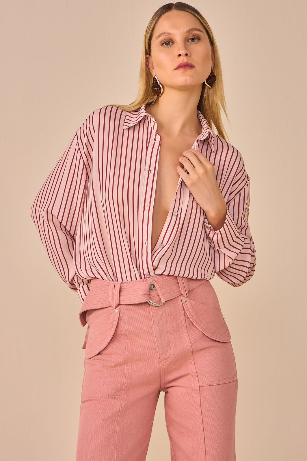 Camisa em chiffon listrado 96745 Linzzi Camisa em chiffon listrado 96745 Linzzi