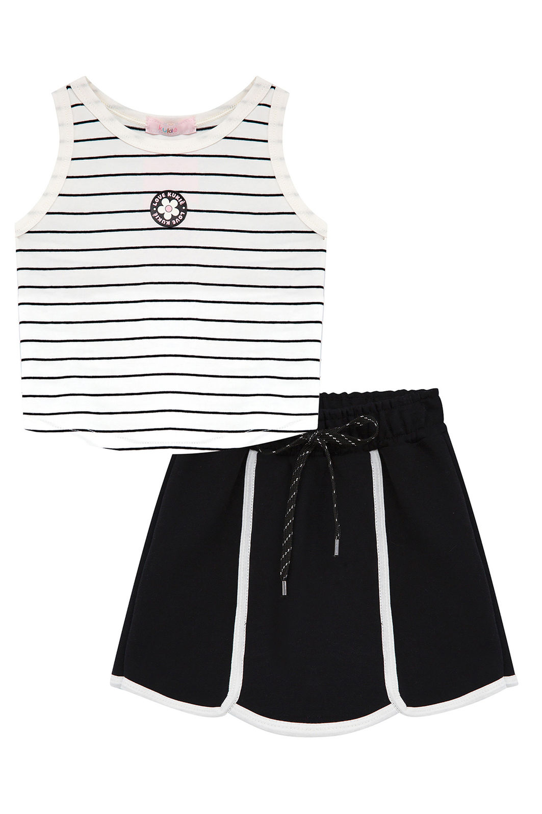 Conjunto de blusa em cotton fio tinto e short saia em moletom sem pelúcia 95316 Kukiê Infantil Menina Conjunto de blusa em cotton fio tinto e short saia em moletom sem pelúcia 95316 Kukiê Infantil Menina