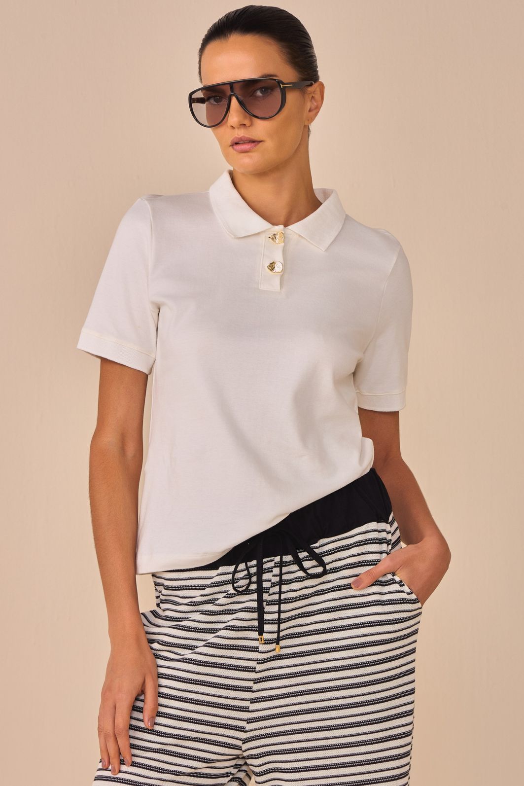 Blusa polo em malha suedine premium 94444 Linzzi