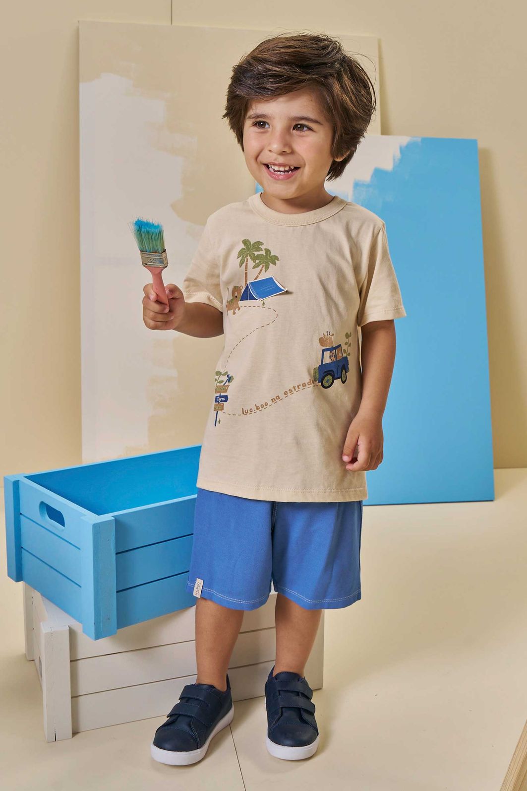 Conjunto de camiseta em meia malha e bermuda em malha alfaiataria com elastano 95052 LucBoo Infantil Menino Conjunto de camiseta em meia malha e bermuda em malha alfaiataria com elastano 95052 LucBoo Infantil Menino