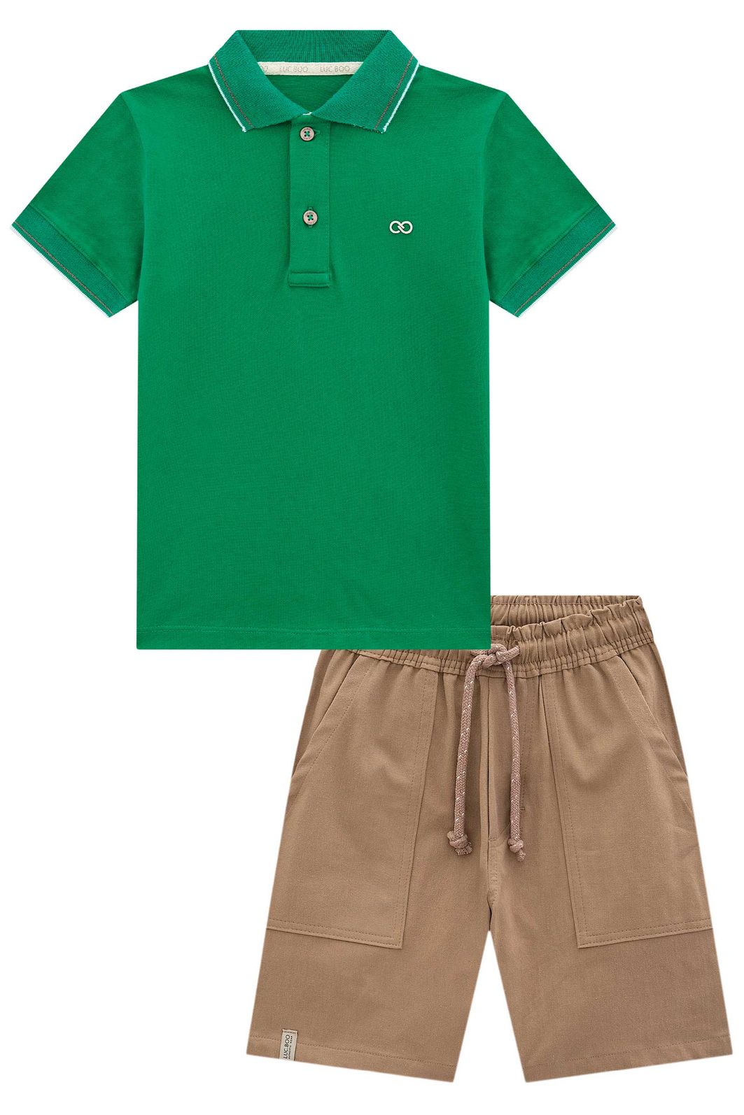 Conjunto de camisa polo em meia malha e bermuda em sarja girassol com elastano 98440 LucBoo Infantil Menino Conjunto de camisa polo em meia malha e bermuda em sarja girassol com elastano 98440 LucBoo Infantil Menino