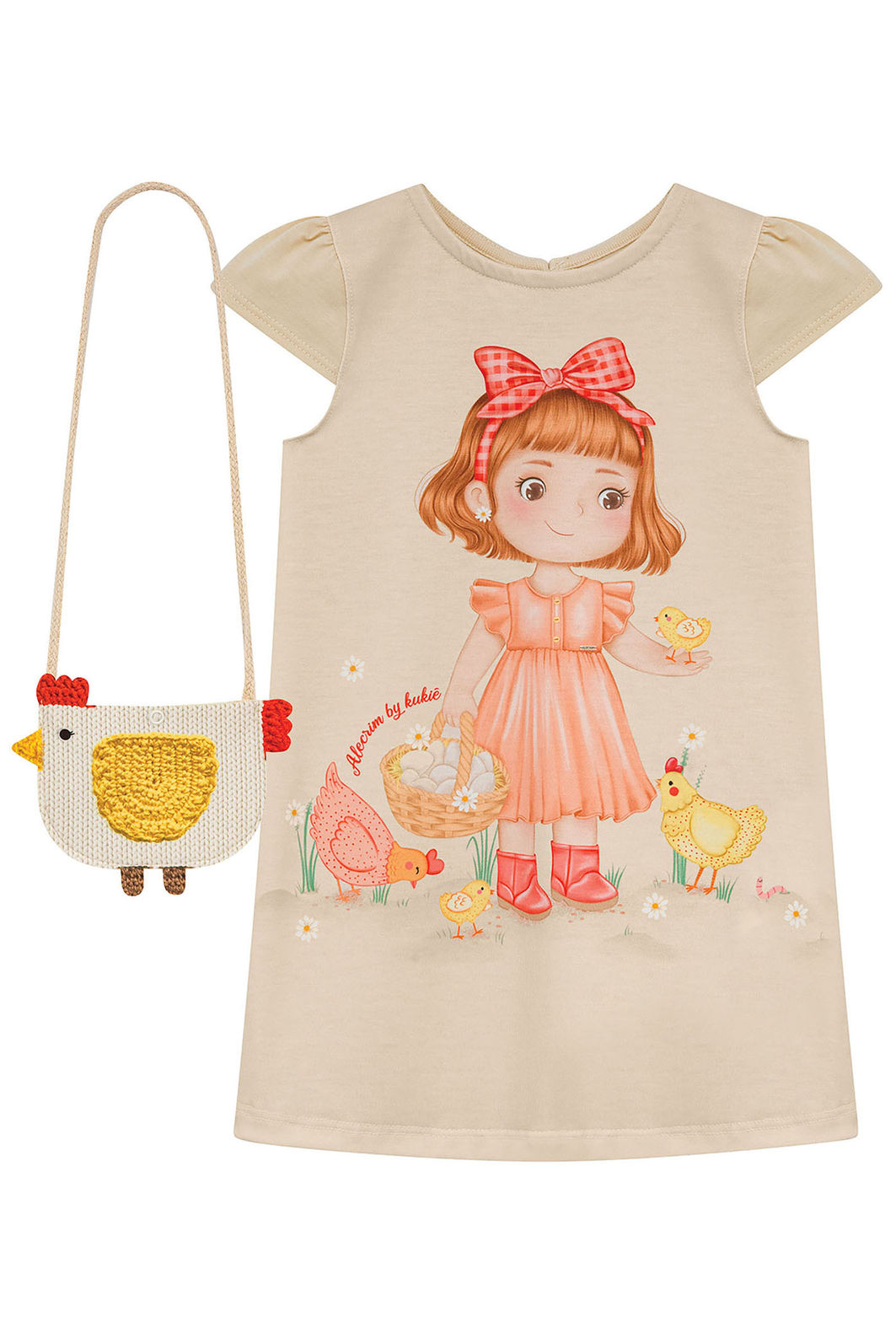 Vestido em meia malha (Acompanha bolsa) 95244 Kukiê Infantil Menina Vestido em meia malha (Acompanha bolsa) 95244 Kukiê Infantil Menina