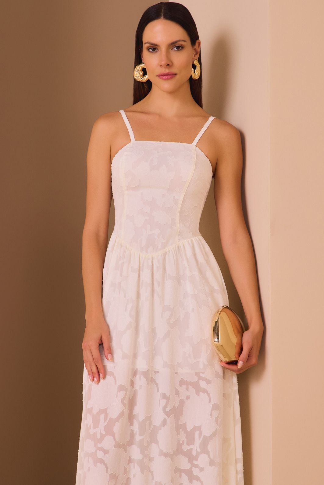 Vestido midi em crepe de jacquard premium 98098 Linzzi Vestido midi em crepe de jacquard premium 98098 Linzzi
