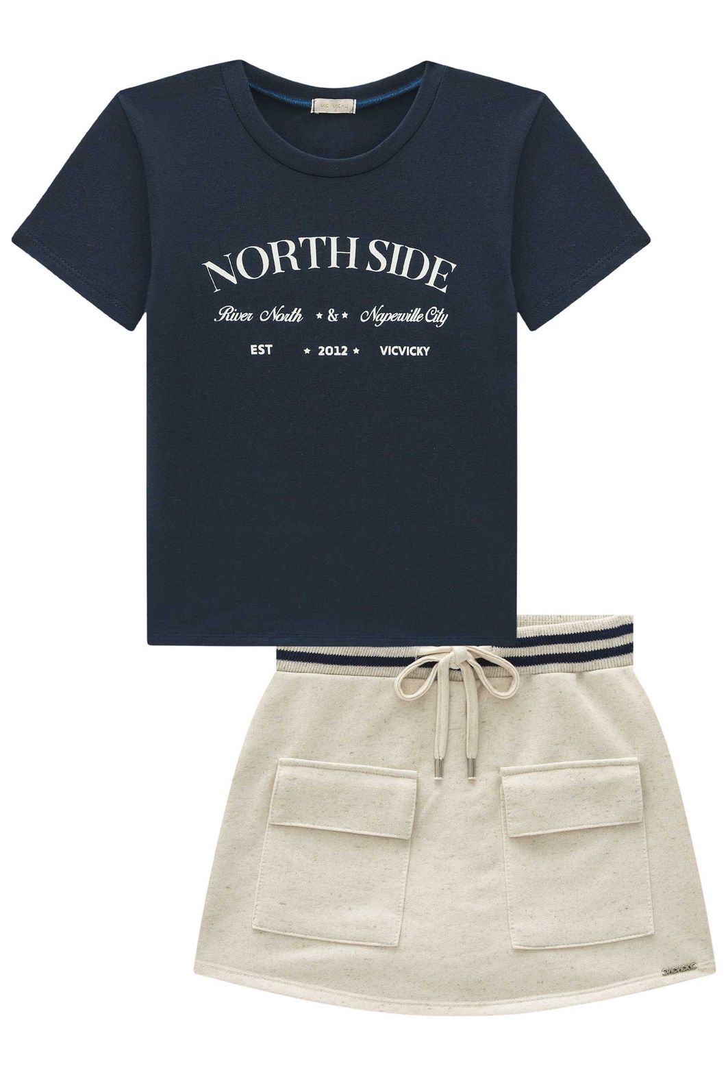 Conjunto de blusa em cotton e short saia em moletom sem pelúcia 97465 Vic Teen Menina Conjunto de blusa em cotton e short saia em moletom sem pelúcia 97465 Vic Teen Menina